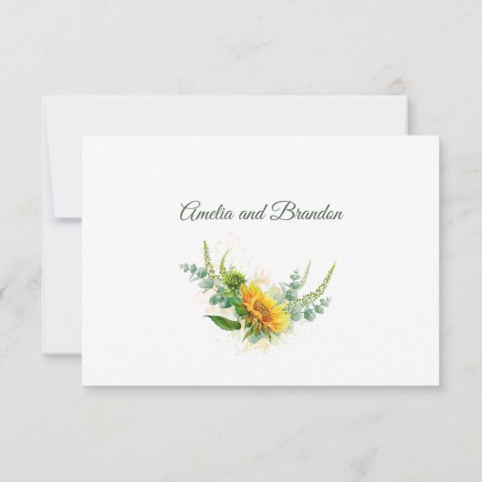 ひまわりの花と緑の素朴水の色結婚の 出欠カード (裏面)
