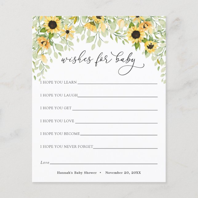 ひまわりの花と緑の願いベビーカード (正面)