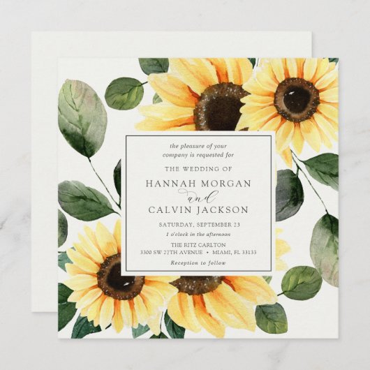 ひまわりの花と緑結婚式招待状 招待状 (正面/裏面)