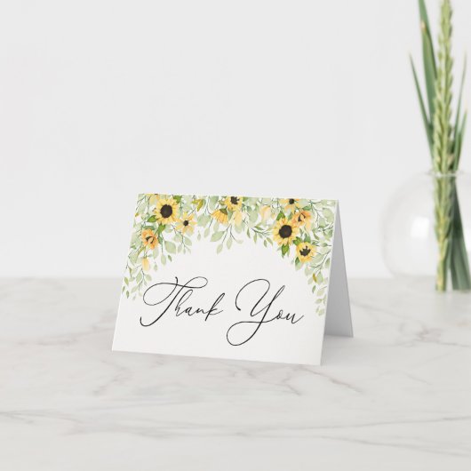 ひまわりの花と緑Thank You Note Card ノートカード (正面)