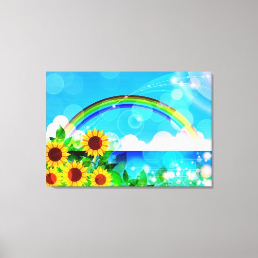 ひまわりの花と虹 キャンバスプリント (正面)
