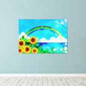 ひまわりの花と虹 キャンバスプリント (インサイチュ (ウッドフロア))