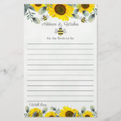 ひまわりの花と蜂のブライダルシャワーアドバイスの願い (正面)