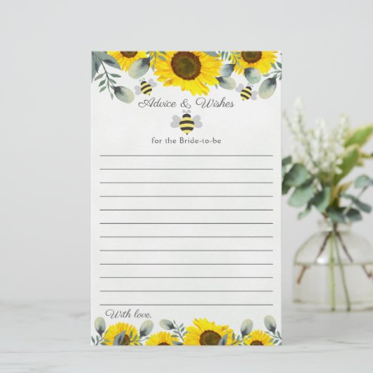 ひまわりの花と蜂のブライダルシャワーアドバイスの願い (スタンド正面)