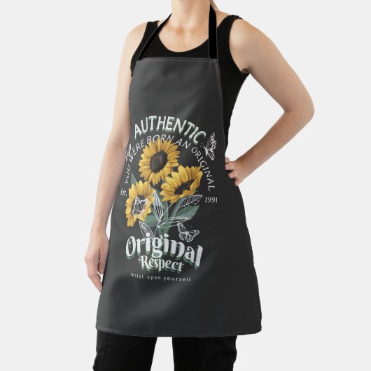 ひまわりの花と蝶グラフィック エプロン (インサイチュ)