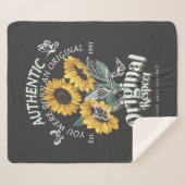 ひまわりの花と蝶グラフィック シェルパブランケット (正面(横))