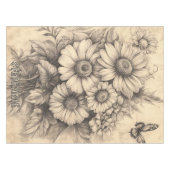 ひまわりの花と蝶 – 素朴年老いた紙 テーブルクロス (正面(横))