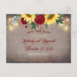 ひまわりの花と赤い花秋日付を保存 案内ポストカード