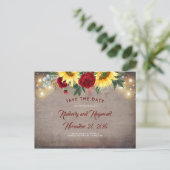 ひまわりの花と赤い花秋日付を保存 案内ポストカード (スタンド正面)