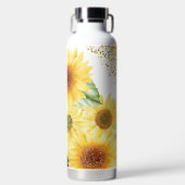 ひまわりの花と金ゴールドグリッター ウォーターボトル (正面)