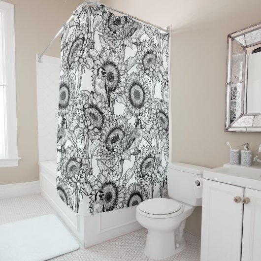 ひまわりの花と金銀色 シャワーカーテン (インサイチュ)