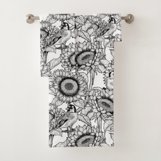 ひまわりの花と金銀色 バスタオルセット (インサイチュ)