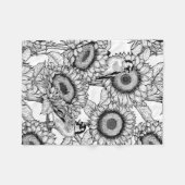 ひまわりの花と金銀色 フリースブランケット (正面(横))