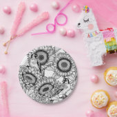 ひまわりの花と金銀色 ペーパープレート (パーティー)