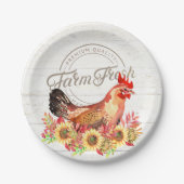 ひまわりの花と養鶏場が新鮮 ペーパープレート (正面)