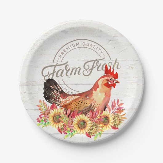 ひまわりの花と養鶏場が新鮮 ペーパープレート (正面)
