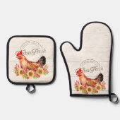 ひまわりの花と養鶏場が新鮮 鍋つかみ&鍋敷きセット (正面)