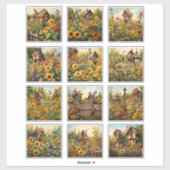 ひまわりの花と鳥の家ガーデン シール (シート)