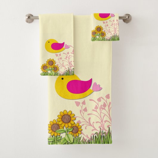 ひまわりの花と鳥 バスタオルセット (インサイチュ)