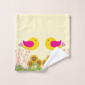 ひまわりの花と鳥 バスタオルセット (ウォッシュタオル)