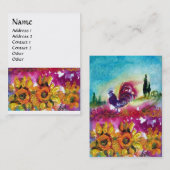 ひまわりの花と黒いオンドリ/ホワイトパール 名刺 (正面/裏面)