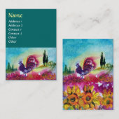 ひまわりの花と黒い雄鶏、青い緑 名刺 (正面/裏面)