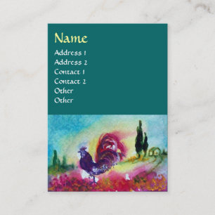 ひまわりの花と黒い雄鶏、青い緑 名刺