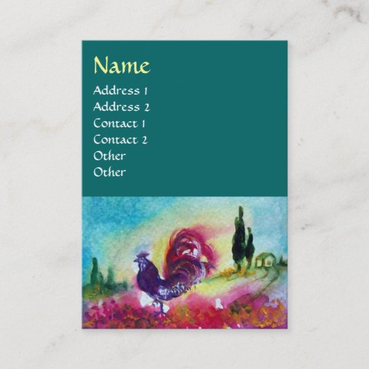 ひまわりの花と黒い雄鶏、青い緑 名刺 (正面)