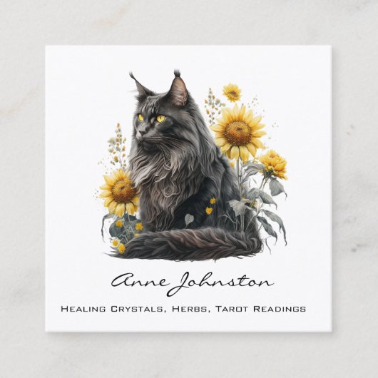 ひまわりの花と黒猫スクエアの名刺 スクエア名刺 (正面)