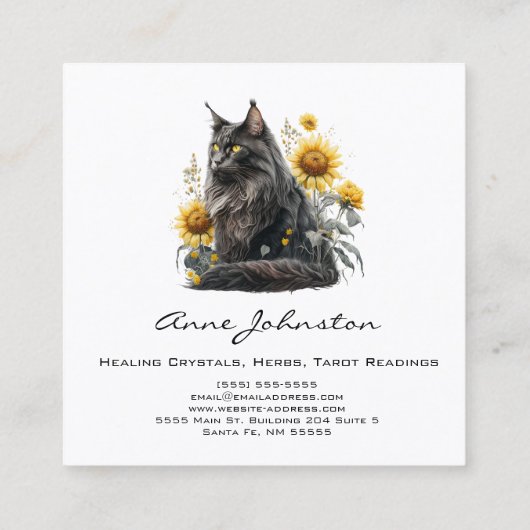 ひまわりの花と黒猫スクエアの名刺 スクエア名刺 (裏面)