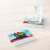 ひまわりの花と黒猫 ガラスコースター (アングル)