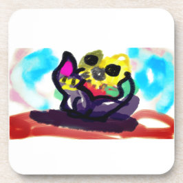 ひまわりの花と黒猫 コースター