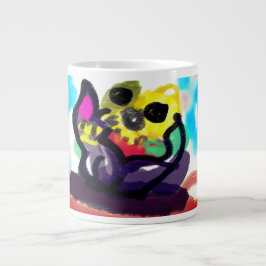 ひまわりの花と黒猫 ジャンボコーヒーマグカップ