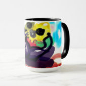 ひまわりの花と黒猫 マグカップ (正面右)