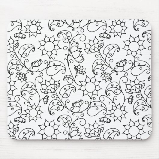 ひまわりの花のぬりえパターン  マウスパッド (正面)