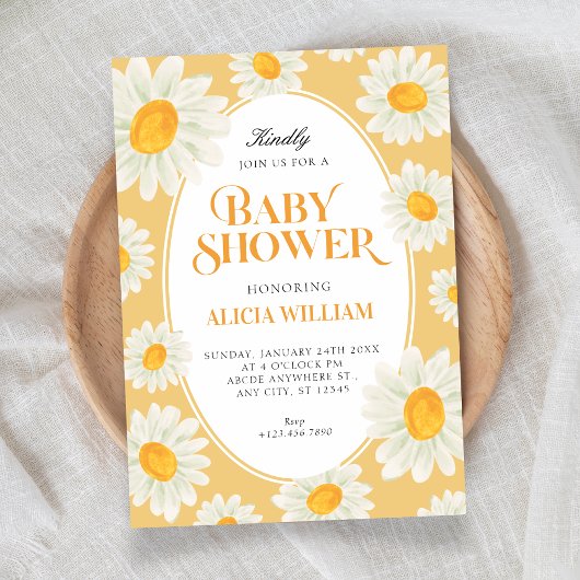 ひまわりの花のシームレスパターンベビーシャワー 招待状