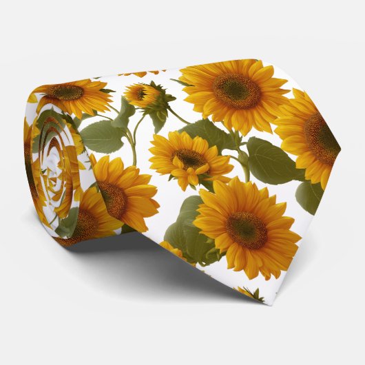 ひまわりの花のフラワーパターン ネクタイ (ロール)