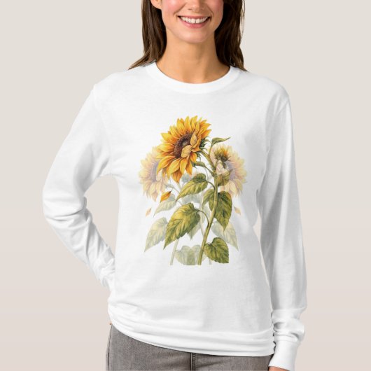 ひまわりの花のフルスリーブTシャツ Tシャツ (正面)