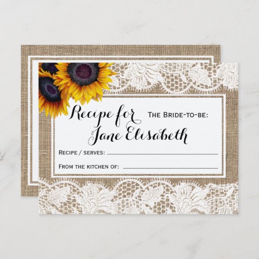 ひまわりの花のラップとレースの花嫁はレシピカード ポストカード (正面/裏面)