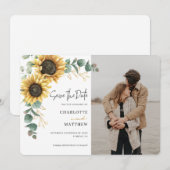 ひまわりの花の水彩写真の結婚式 セーブザデート (正面/裏面)