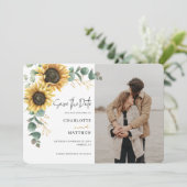 ひまわりの花の水彩写真の結婚式 セーブザデート (スタンド正面)