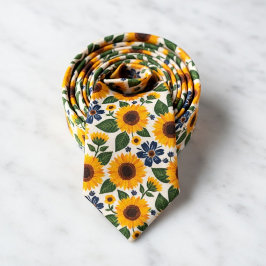 ひまわりの花の華やかなカントリーテイストのガーデンデザイン ネクタイ