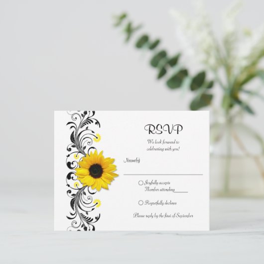 ひまわりの花の返信カード 出欠カード (スタンド正面)
