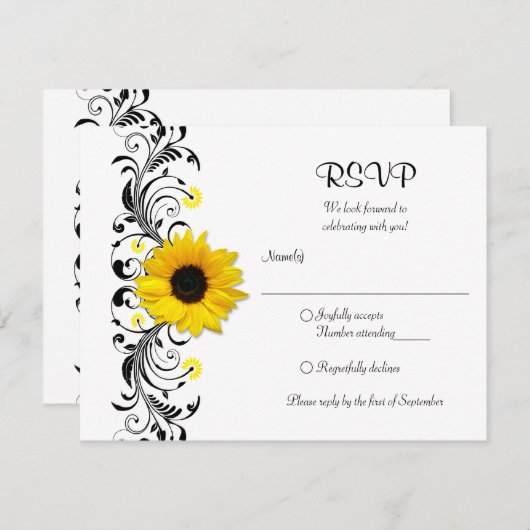 ひまわりの花の返信カード 出欠カード (正面/裏面)