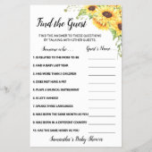 ひまわりの花はゲスト赤ちゃんシャワーゲームカードを見つける チラシ (正面)