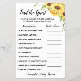 ひまわりの花はゲスト赤ちゃんシャワーゲームカードを見つける チラシ