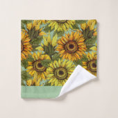 ひまわりの花を葉のセージの背景でパーソナライズ バスタオルセット (ウォッシュタオル)