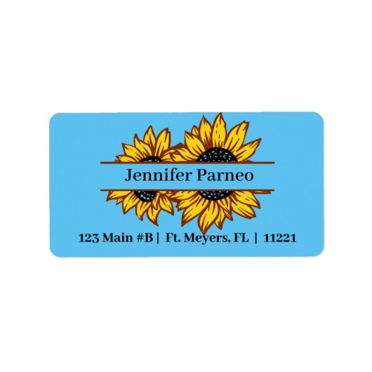 ひまわりの花を青い住所 シール (正面)