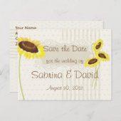 ひまわりの花ストライプと花は日付を保存 案内ポストカード (正面/裏面)