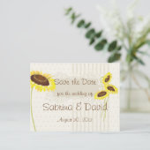 ひまわりの花ストライプと花は日付を保存 案内ポストカード (スタンド正面)